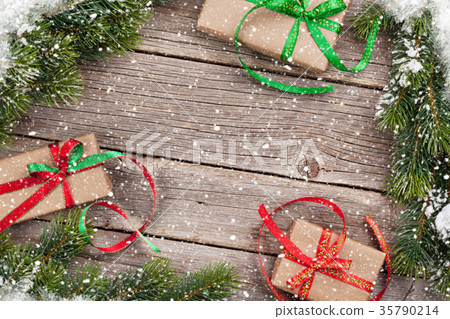 Christmas gift boxes and snow tree 35790214