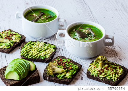 Vegetarian healthy food. Soup and vegan sandwiches 35790654