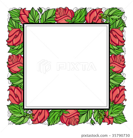 vector hand drawn sketch rose with leaves frame vector hand drawn sketch rose with leaves frame 35790730