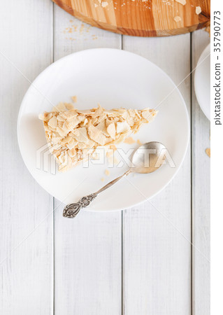Portion of classic Napoleon cake closeup Portion of classic Napoleon cake closeup 35790773