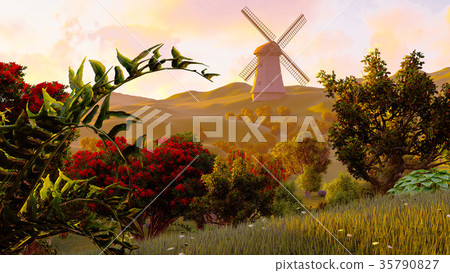 Lavender fields landscape 3d rendering Lavender fields landscape 3d rendering 35790827