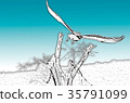 Drawing of a fascinated eagle flying on a branch 35791099