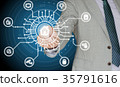 IT expert touching the center of a circuit with a  35791616
