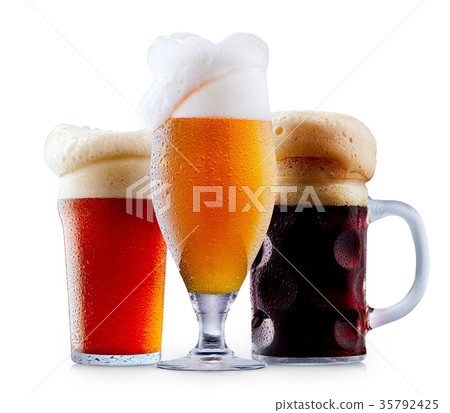 Mug collection of frosty beer with foam Mug collection of frosty beer with foam 35792425