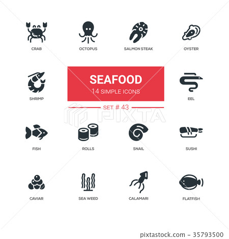 Seafood concept - line design icons set Seafood concept - line design icons set 35793500