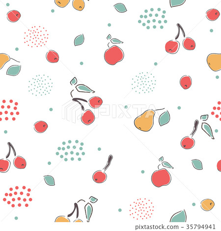 Cute Hand Drawn Pattern with berries of cherry.  35794941