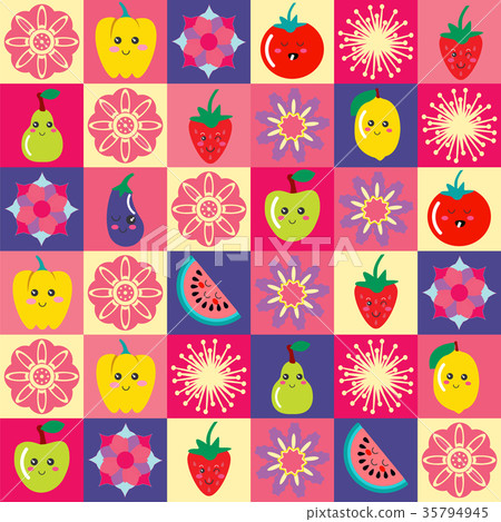 funny cartoon flowers, set of cute Fruit and veg 35794945