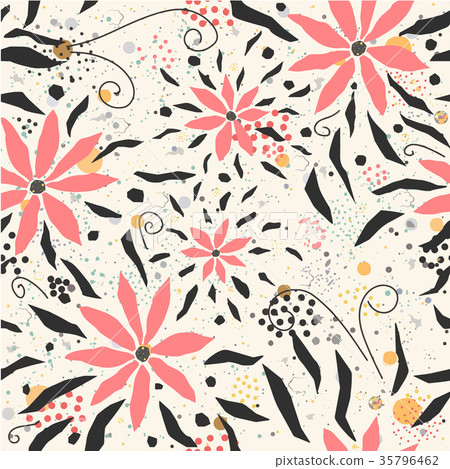 Seamless Pattern with hand drawn pink flowers - Stock Illustration ...