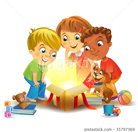 Christmas miracle - kids opening a magic gift Christmas miracle - kids opening a magic gift 35797369