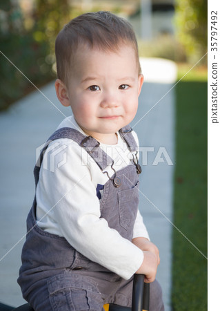 Young Mixed Race Chinese and Caucasian Baby Boy Having Fun Outdo 35797492