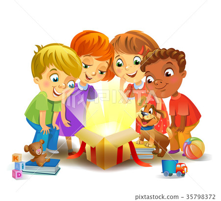 Christmas miracle - kids opening a magic gift Christmas miracle - kids opening a magic gift 35798372