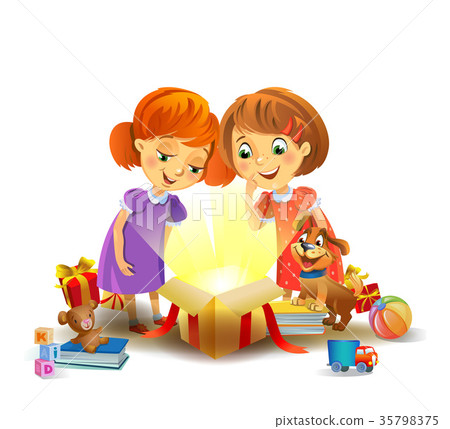 Christmas miracle - girls opening a magic gift 35798375
