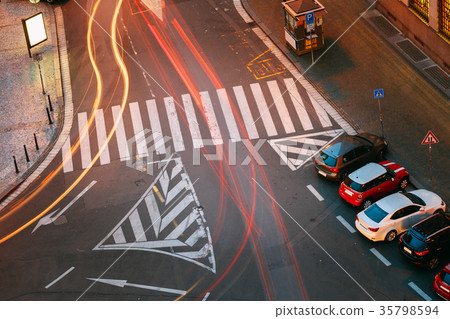 Prague, Czech Republic. Top View Of Road Marking A 35798594