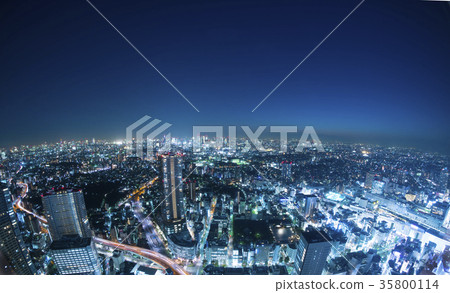 Tokyo night view whole view super wide angle fisheye photography horizon 35800114