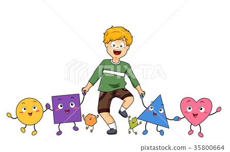 Kid Boy Mascot Shapes Friends Illustration 35800664