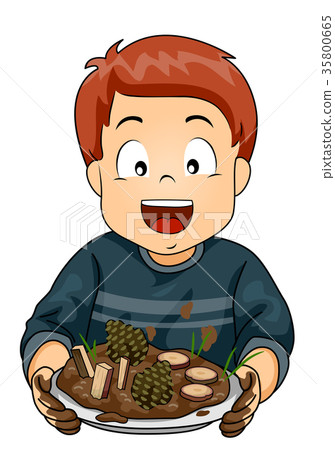 Kid Boy Mud Pie Plate Illustration 35800665