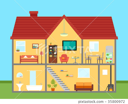furniture on house in cut with furnishing rooms furniture on house in cut with furnishing rooms 35800972