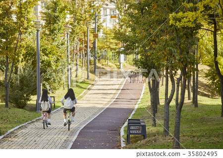 High school student, bicycle, park 35802495