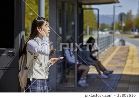 High school student, bus stop High school student, bus stop 35802610