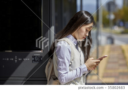 High school student, bus stop High school student, bus stop 35802683