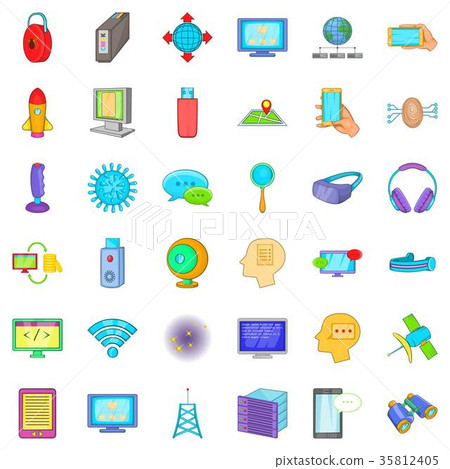 Digital cloud icons set, cartoon style Digital cloud icons set, cartoon style 35812405