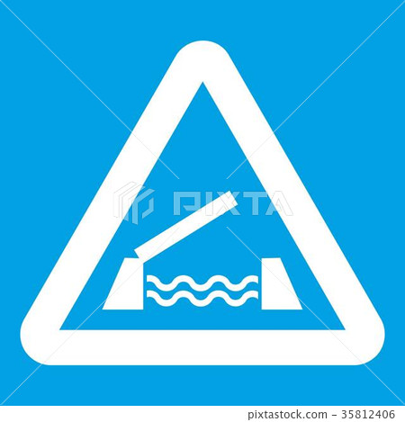 Lifting bridge warning sign icon white Lifting bridge warning sign icon white 35812406