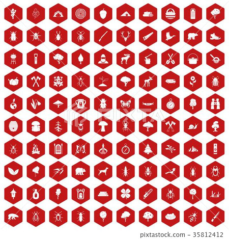 100 forest icons hexagon red 35812412