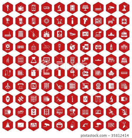100 hardware icons hexagon red 35812414