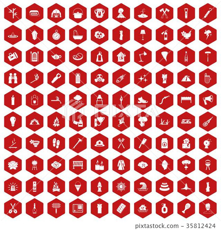 100 fire icons hexagon red 35812424