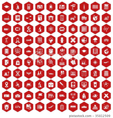 100 globe icons hexagon red 100 globe icons hexagon red 35812509