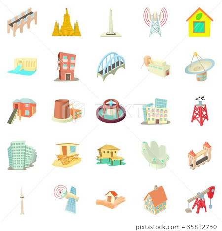 Edifice icons set, cartoon style Edifice icons set, cartoon style 35812730