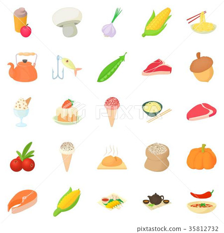 Vegetarian icons set, cartoon style Vegetarian icons set, cartoon style 35812732