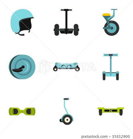 Self balancing scooter icon set, flat style Self balancing scooter icon set, flat style 35812900