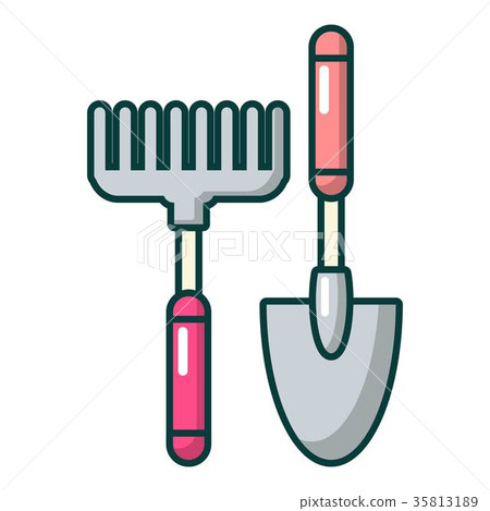 Scoop and hand rake icon, cartoon style 35813189