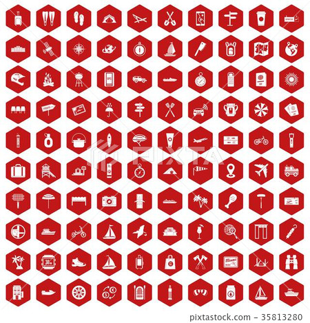 100 journey icons hexagon red 35813280