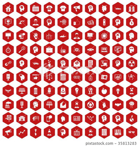 100 idea icons hexagon red 35813283