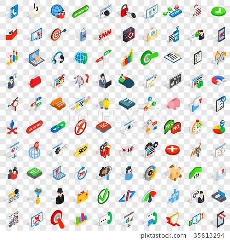 100 analytics icons set, isometric 3d style-插圖素材 [35813294] - PIXTA圖庫