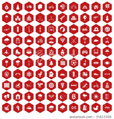 100 kids games icons hexagon red 100 kids games icons hexagon red 35813309