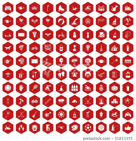 100 kids activity icons hexagon red 100 kids activity icons hexagon red 35813355