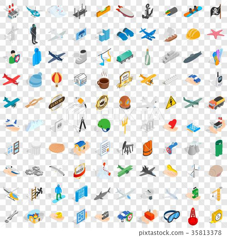 100 belay icons set, isometric 3d style 35813378