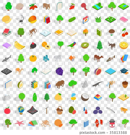 100 biology icons set, isometric 3d style 35813388