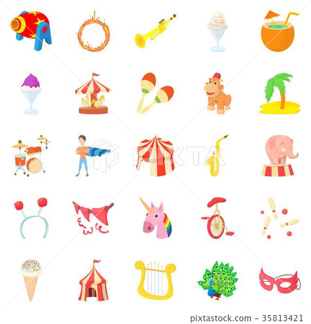 Carnival icons set, cartoon style Carnival icons set, cartoon style 35813421