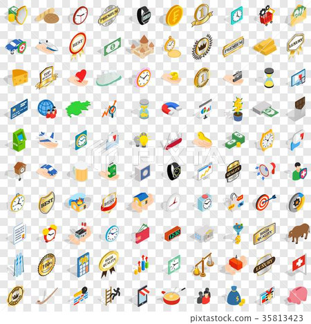 100 coin icons set, isometric 3d style 35813423