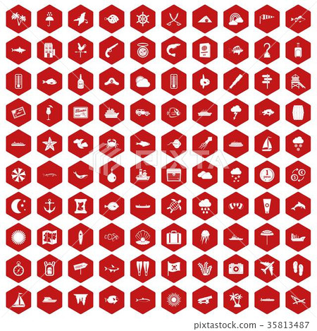 100 marine environment icons hexagon red 100 marine environment icons hexagon red 35813487