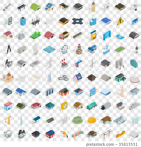 100 architecture icons set, isometric 3d style 35813531