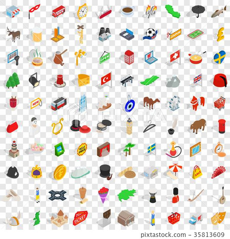 100 europe icons set, isometric 3d style 35813609