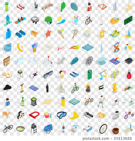 100 active life icons set, isometric 3d style 100 active life icons set, isometric 3d style 35813688