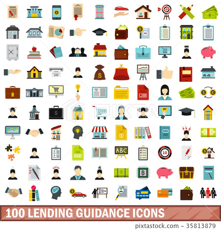 100 lending guidance icons set, flat style 100 lending guidance icons set, flat style 35813879