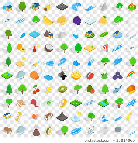 100 land icons set, isometric 3d style - Stock Illustration [35814060 ...