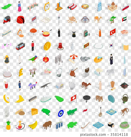 100 country icons set, isometric 3d style 100 country icons set, isometric 3d style 35814118